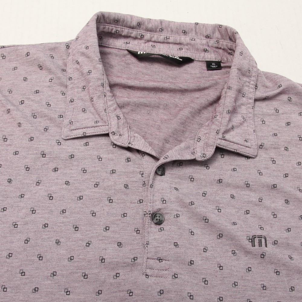 Travis Mathew Polo Shirt Mens XL Purple Patterned Golf No Logo Stretch Made Peru